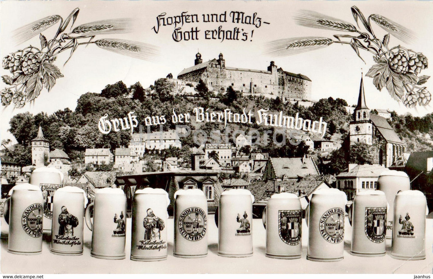 Gruss aus der Bierstadt Kulmbach - beer - old postcard - 1954 - Germany - used - JH Postcards