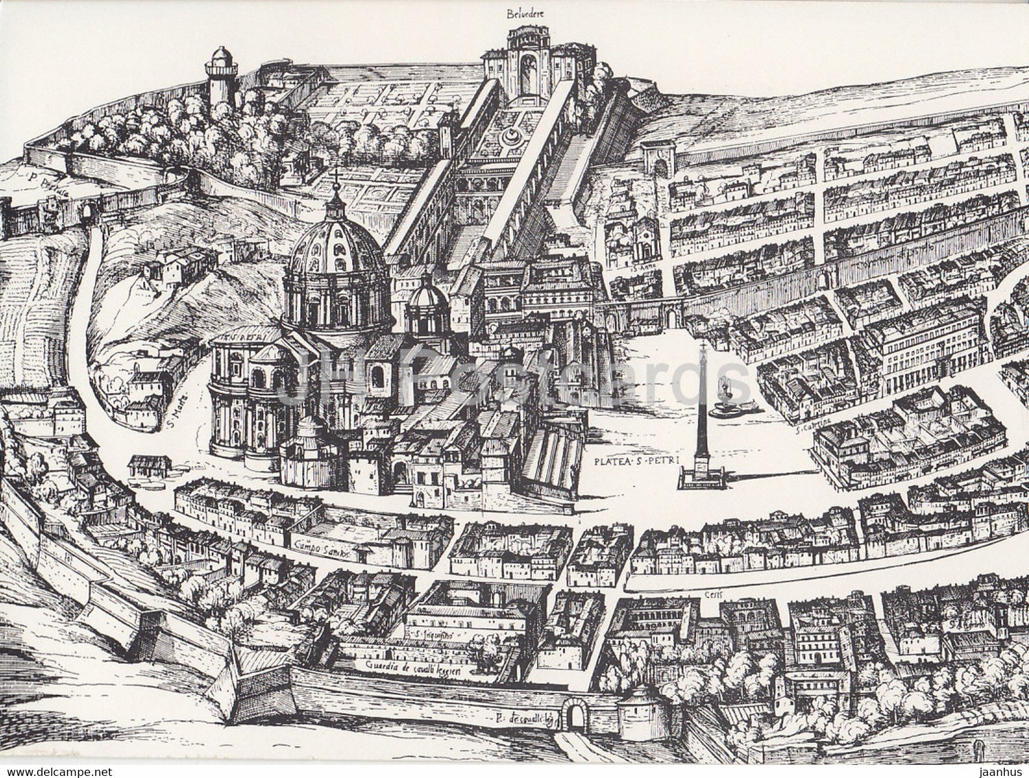 Roma - Rome - St Peter und Campo Santo - map - illustration by A. Tempesta 1593 - Italy - Italia - unused - JH Postcards