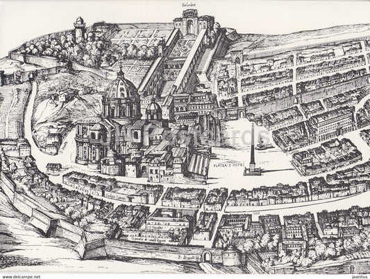 Roma - Rome - St Peter und Campo Santo - map - illustration by A. Tempesta 1593 - Italy - Italia - unused - JH Postcards
