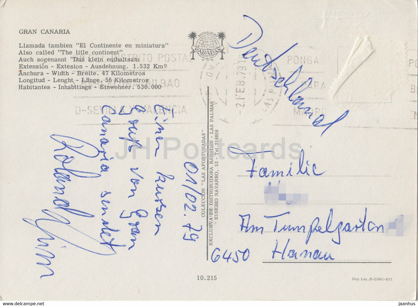 Gran Canaria - Llamada tambien El Continente en Miniatura - Aussi appelé Le Petit Continent - carte - 1979 - Espagne - utilisé