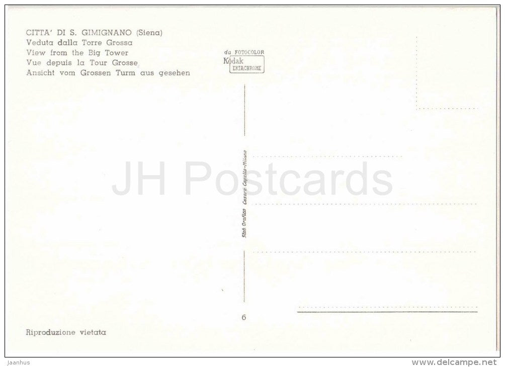 Veduta dalla Torre Grossa - Città di San Gimignano - Siena - Toscana - 6 - Italia - Italy - unused - JH Postcards