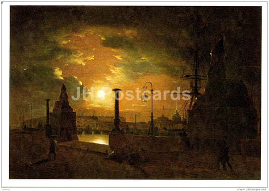 painting by M. Vorobyev - Autumn Night in St. Petersburg , 1835 - Russian art - 1984 - Russia USSR - unused - JH Postcards