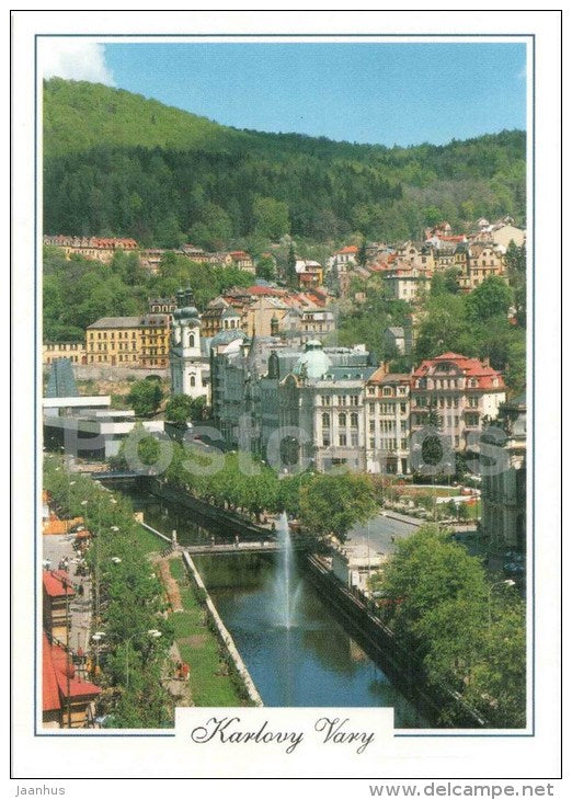 spa - bridge - fountain - Karlovy Vary - Karlsbad - Czech - unused - JH Postcards
