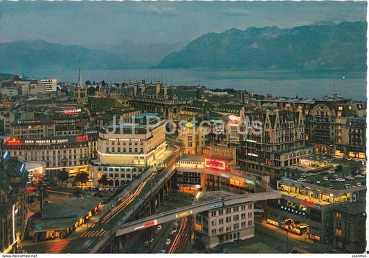 Lausanne Ouchy - Le Grand Pont et les Alpes de Savoie a la tombee de la nuit - 1 - 636 - Switzerland - unused - JH Postcards