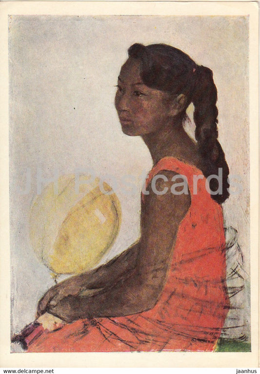 painting by A. Stroganov - Mongolian Girl - Mongolian art - 1966 - Russia USSR - unused - JH Postcards