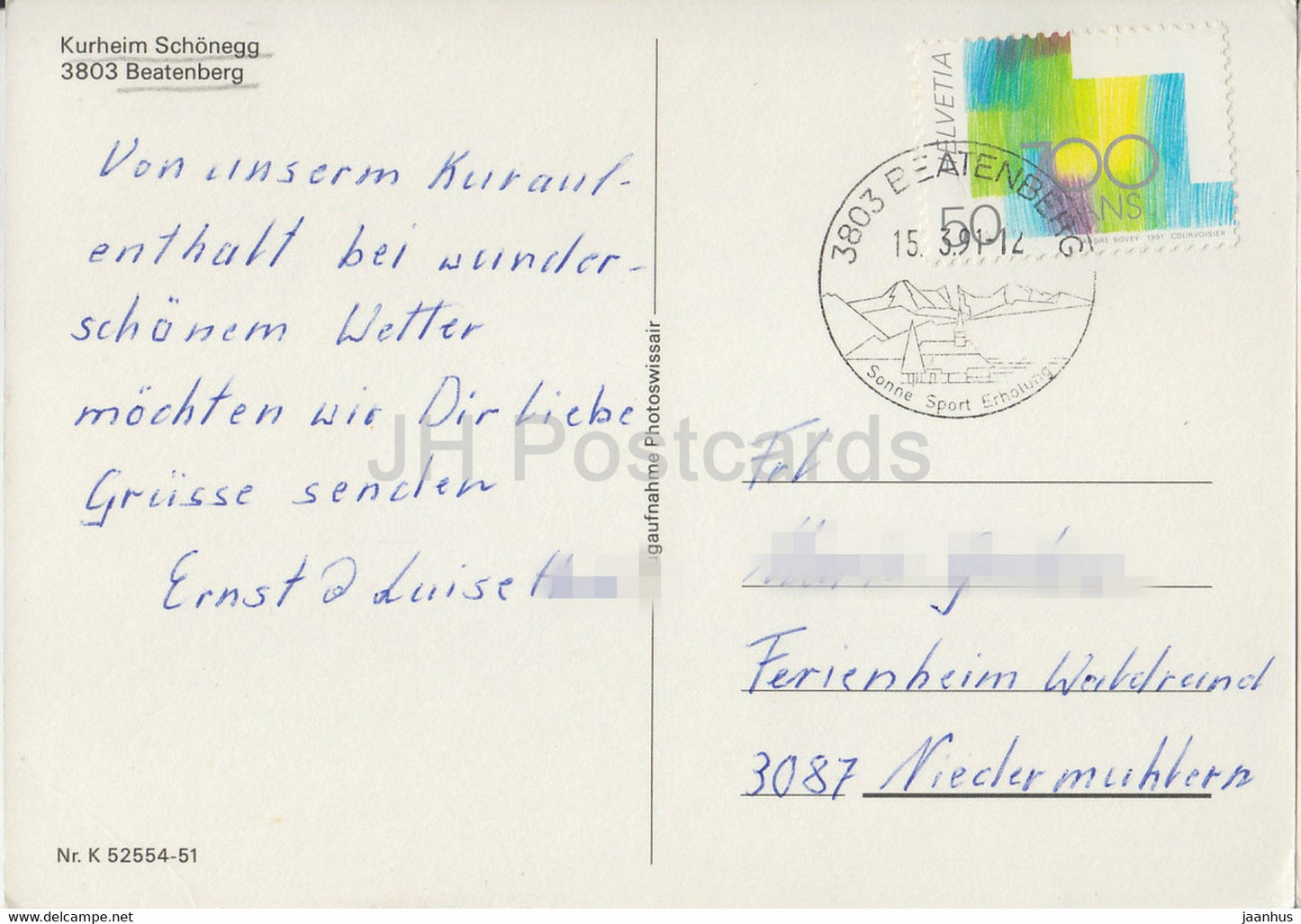 Kurheim Schonegg - Beatenberg - 3803 - 1991 - Suisse - d'occasion