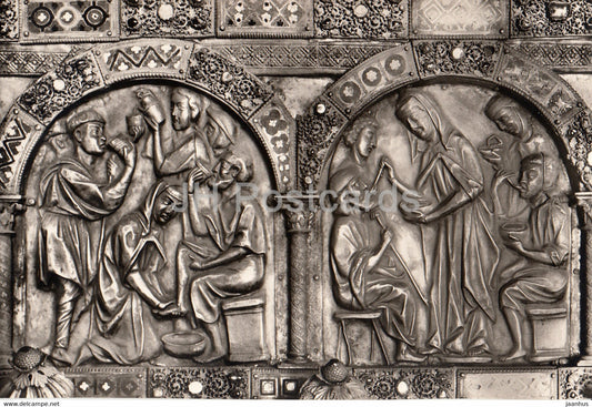 Marburg - Elisabethkirche - Sakristei - Elisabethschrein - Dachrelief - Fusswaschung und Speisung - Germany - unused - JH Postcards