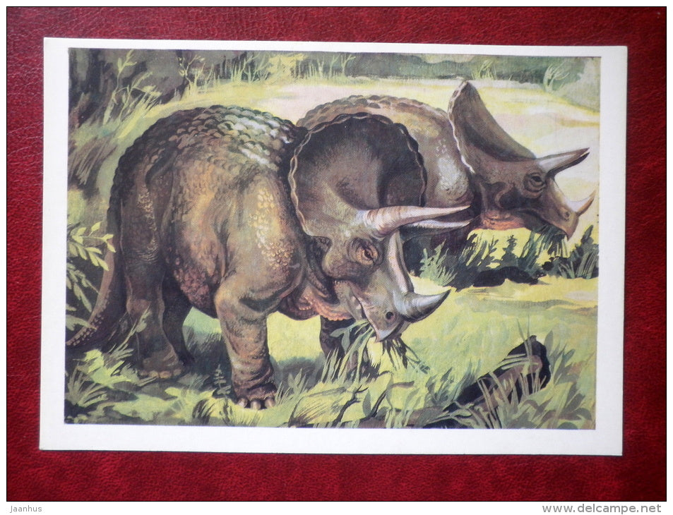 Triceratops - dinosaurs - Illustration by I. Chevereva - 1983 - Russia USSR - unused - JH Postcards