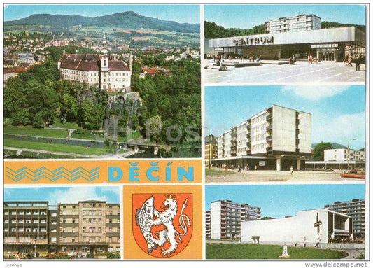 Decin - castle - store Centrum - hotel Grand - cinema Kotva - Czechoslovakia - Czech - used 1980 - JH Postcards