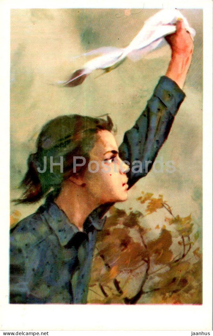 Pioneers Heroes - Lida Matveyeva - girl - illustration by I. Suschenko - 1971 - Russia USSR - unused - JH Postcards