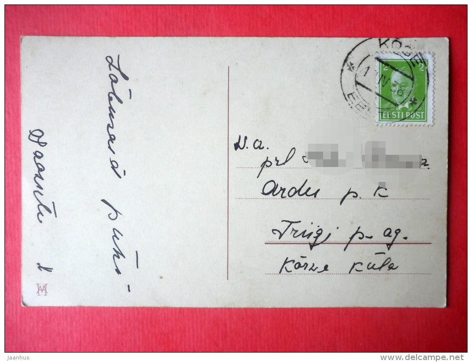 easter greeting card - Daffodils - narcissus - flowers - catkins - MH - circulated in Estonia Kose 1938 - JH Postcards