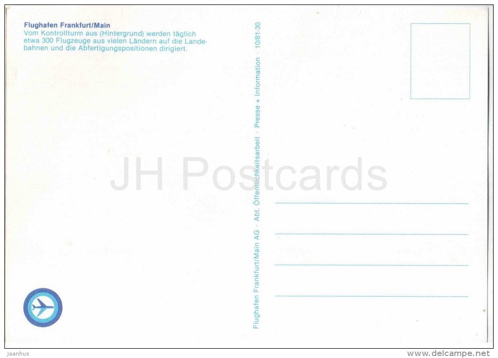 Frankfurt am Main - Flughafen Kontrollturm Singapore Airlines Flugzeug Plane - airport - Germany - ungelaufen - JH Postcards