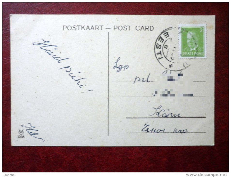 Pentecost Greeting Card - girl - beetle - WO 1235 - circulated in Estonia 1938 - Estonia - used - JH Postcards