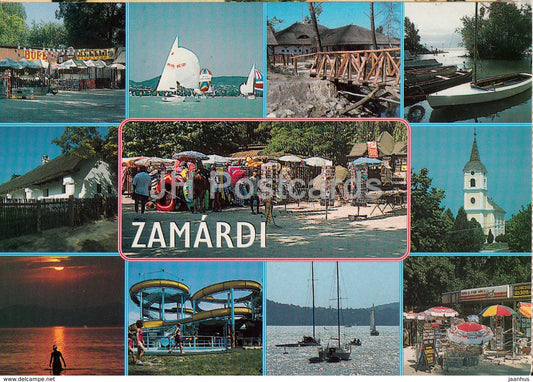 Zamardi - church - sailing boat - multiview - 1996 - Hungary - used - JH Postcards