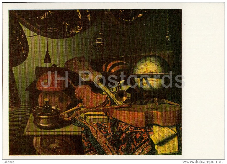 painting by Bonaventura Bettera - Still Life with Musical Instruments - Italian art - Russia USSR - 1988 - unused - JH Postcards