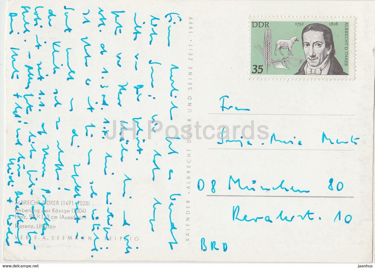 tableau d'Albrecht Durer - Anbetung der Konige - Adoration des Mages - Art allemand - 1977 - Allemagne - utilisé