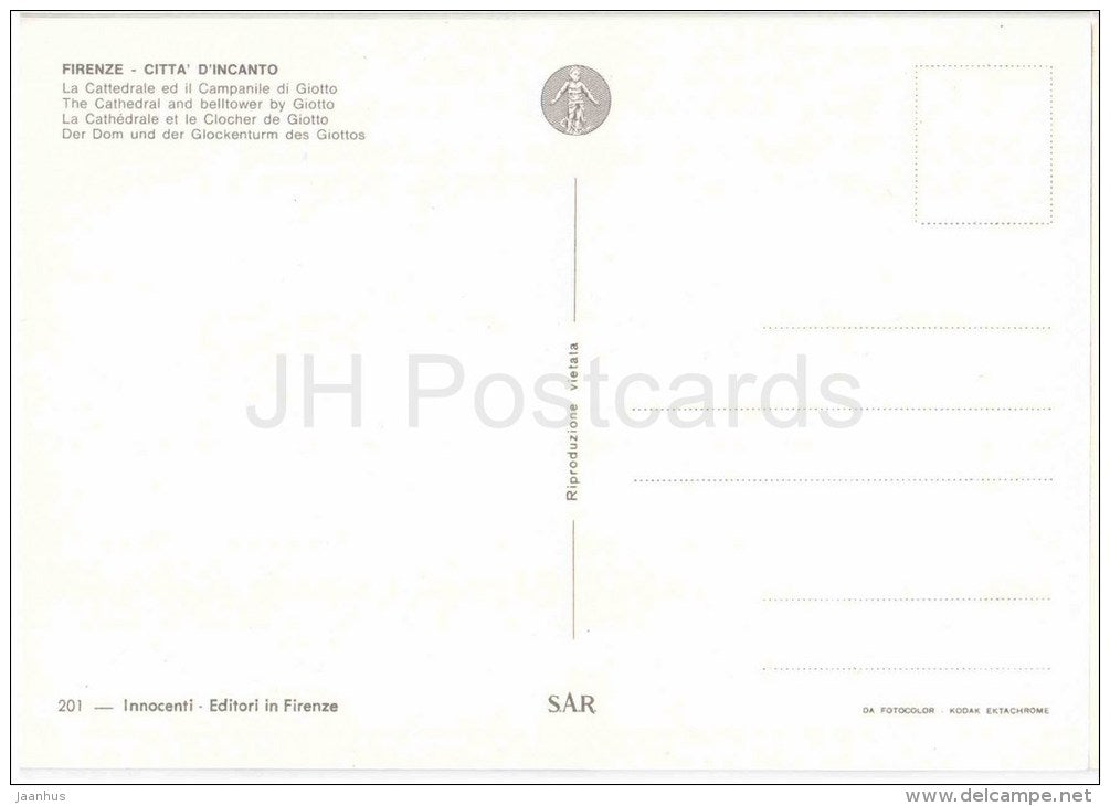 La Cattedrale ed il Campanile di Giotto - cathedral , belltower - Firenze - Toscana - 201 - Italia - Italy - unused - JH Postcards
