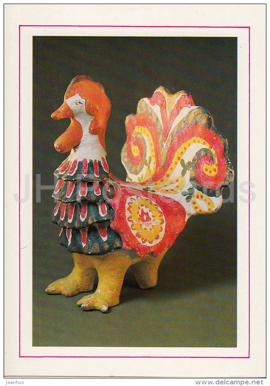 Painted Turkey-Cock of Fired Clay by Z. Penkina - Russian Folk Toy - 1988 - Russia USSR - unused - JH Postcards