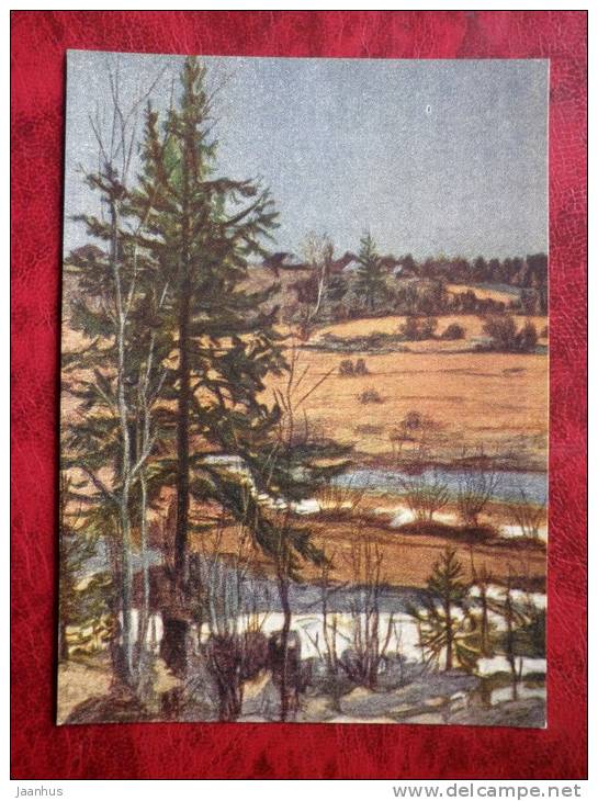 Painting by I. A. Sokolov - fir-tree - russian art - unused - JH Postcards