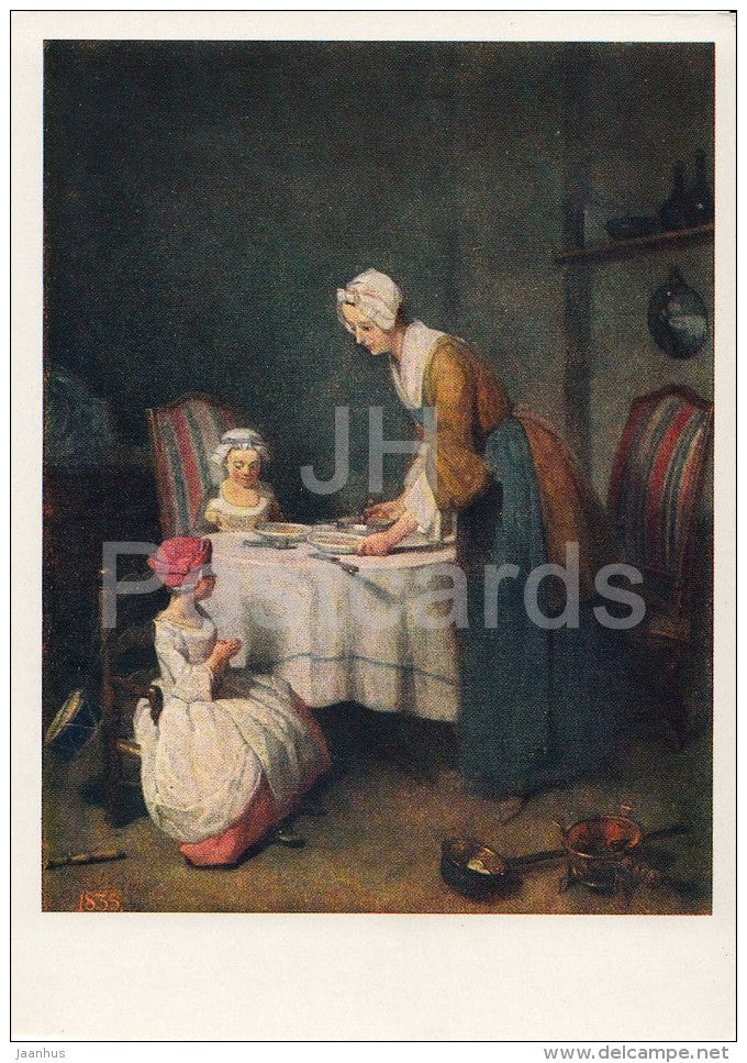painting by Jean-Baptiste-Simeon Chardin - Prayer before dinner - French art - Russia USSR - unused - JH Postcards