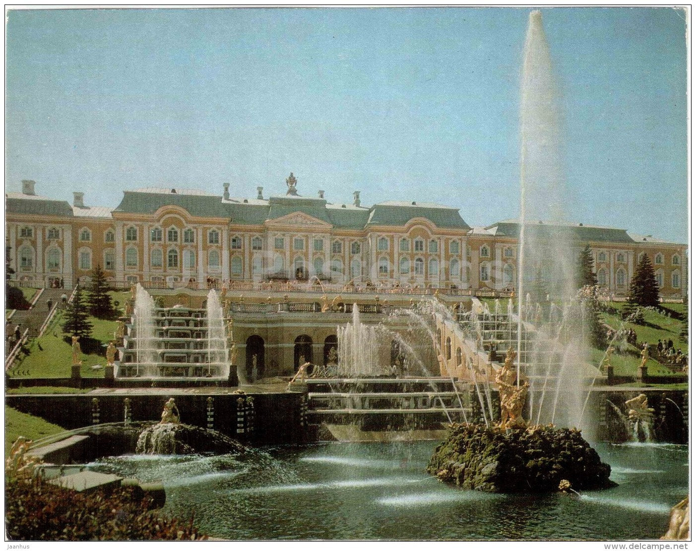 Great Cascade and the Grand Palace - fountain - Petrodvorets - 1977 - Russia USSR - unused - JH Postcards