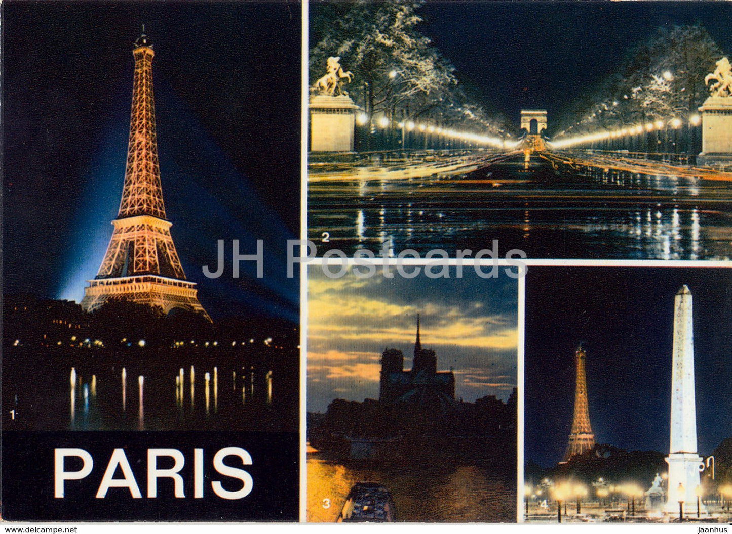 Paris la Nuit - La Tour Eiffel - Les Champs Elysees - Notre Dame - 1970 - France - used - JH Postcards