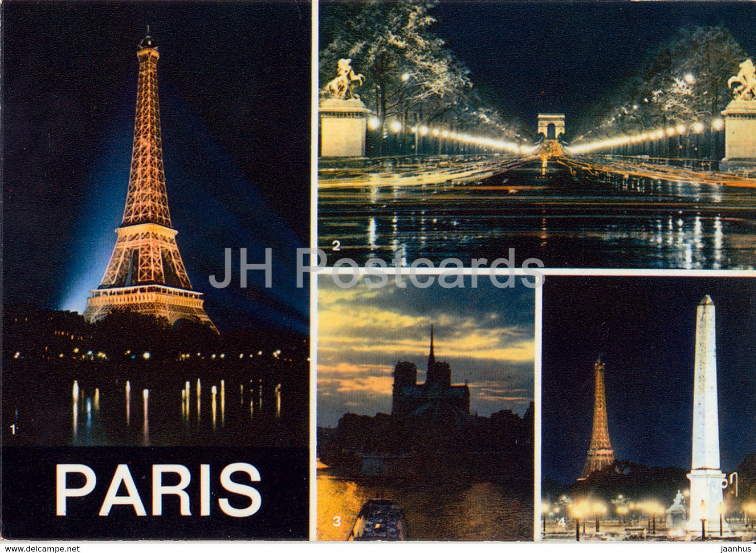 Paris la Nuit - La Tour Eiffel - Les Champs Elysees - Notre Dame - 1970 - France - used - JH Postcards