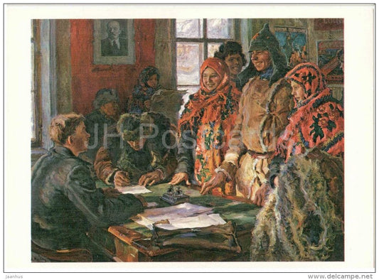 painting by A. Moravov - In the Parish registry Office , 1928 - marriage - couple - russian art - unused - JH Postcards