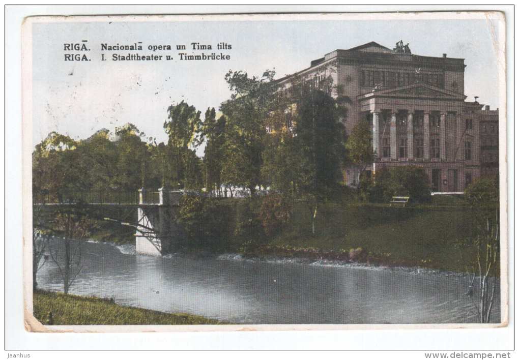 Stadttheater und Timmbrücke - bridge - Riga - Latvia - old postcard - sent from Latvia to Estonia 1929 Paide - used - JH Postcards