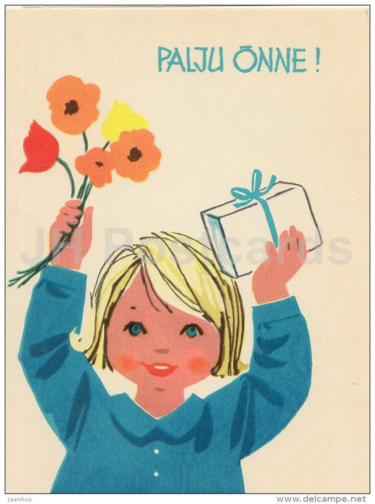 birthday greeting card by L. Harm - girl - gift - 1966 - Estonia USSR - unused - JH Postcards