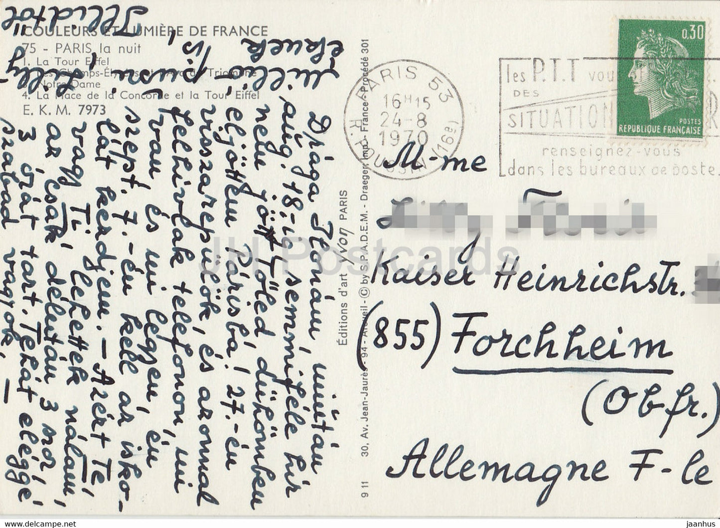 Paris la Nuit – La Tour Eiffel – Les Champs Elysees – Notre Dame – 1970 – Frankreich – gebraucht