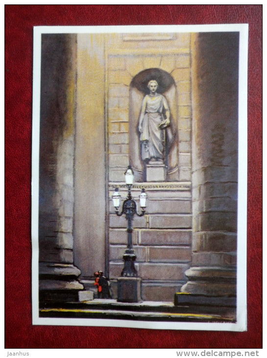 painting by A. Tsesevich , under the columns of the Bolshoi Theatre - Bolshoi Theatre, Moscow - russian art - unused - JH Postcards