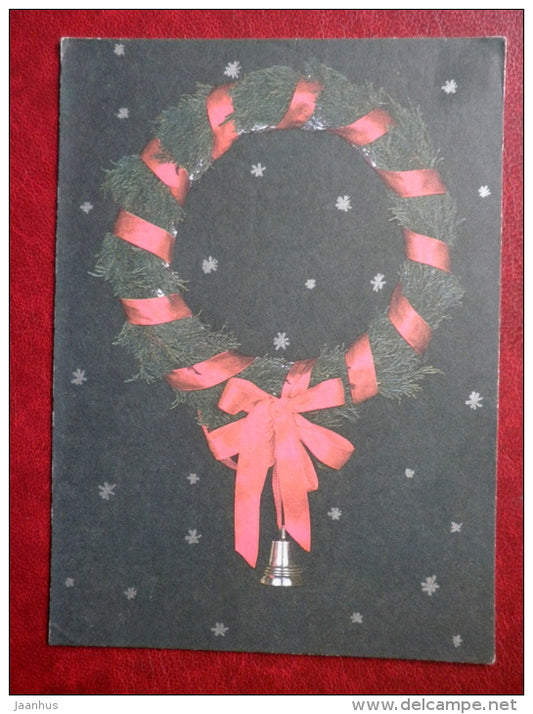 Christmas Greeting card - Christmas wreath - bells 1 - 1990 - Estonia USSR - used - JH Postcards