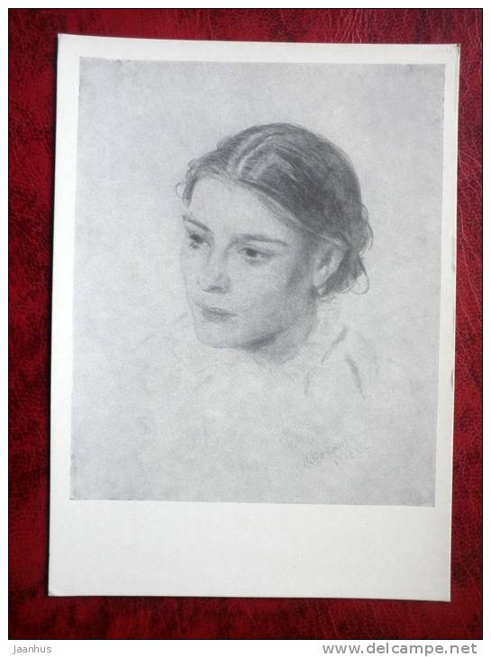 Drawing by N. A. Kasatkin - girl , 1908 - russian art - unused - JH Postcards