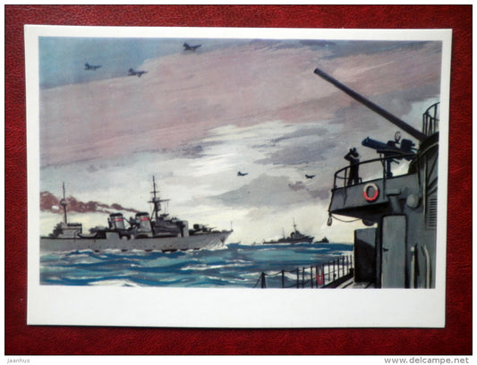 The Minelaying in the mouth of the Gulg of Finland - WWII - by I. Rodinov - warship - 1976 - Russia USSR - unused - JH Postcards