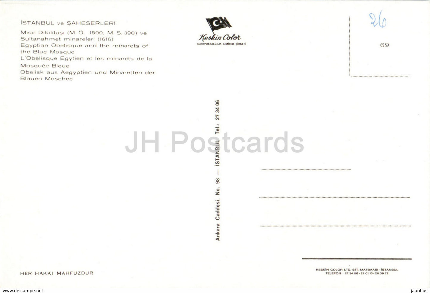 Istanbul - Egyptian Obelisque and the Minartes of the Blue Mosque - obelisk - Keskin - Turkey - unused