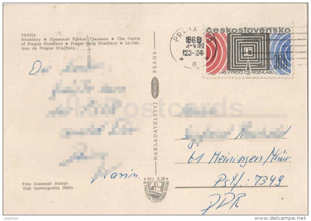 The Castle of Prague Hradcany - Praha - Prague - Czechoslovakia - Czech - used 1968 - JH Postcards