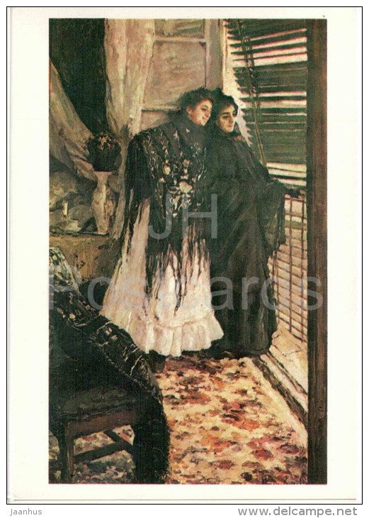painting by K. Korovin - At the Balcony . Leonora and Imperio , 1886 - women - russian art - unused - JH Postcards