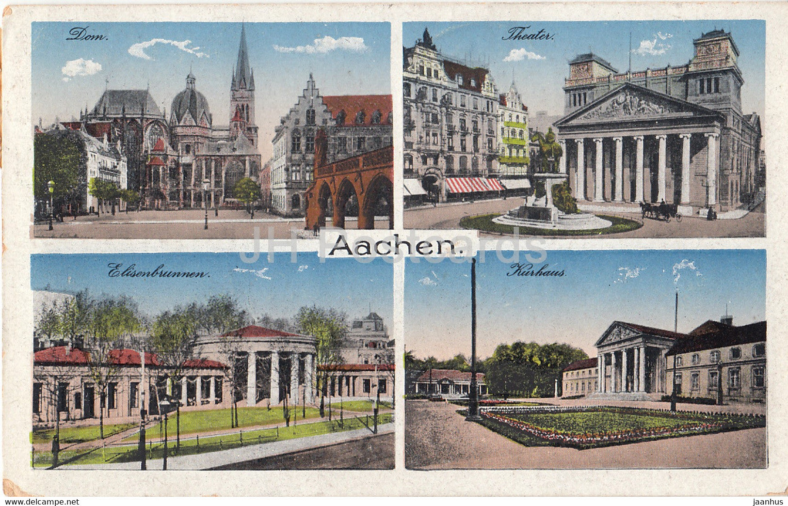 Aachen - Dom - Theater - Elisenbrunnen - Kurhaus - 9862 - old postcard - 1920 - Germany - used - JH Postcards
