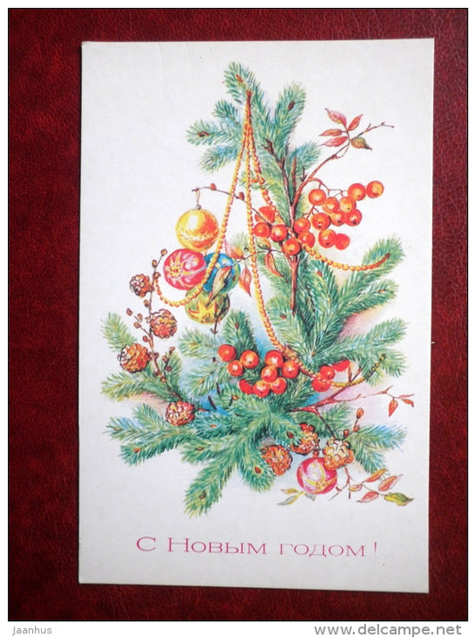 New Year greeting card - by L. Bodrihina - decorations - 1987 - Russia USSR - used - JH Postcards