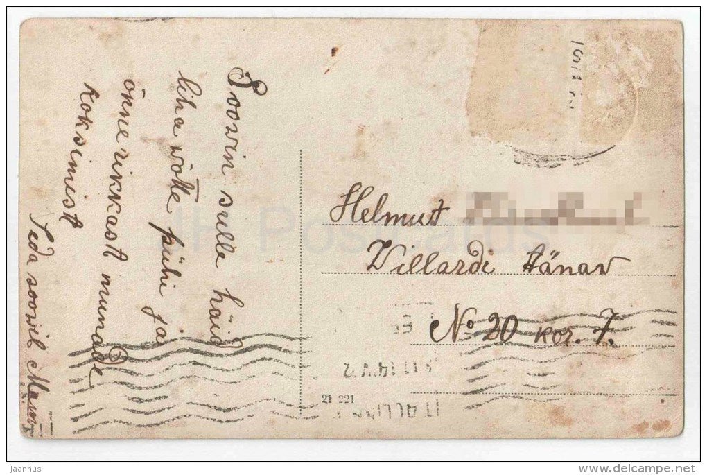 Easter Greeting Card - egg - boy - dog - 21 221 - circulated in Estonia 1920s - JH Postcards