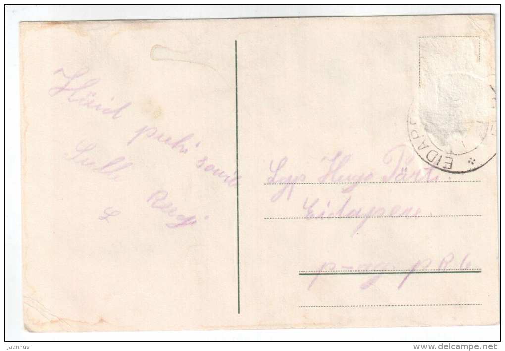 Easter Greeting Card - chicken - eggs - flowers - old postcard - circulated in Estonia - used - JH Postcards