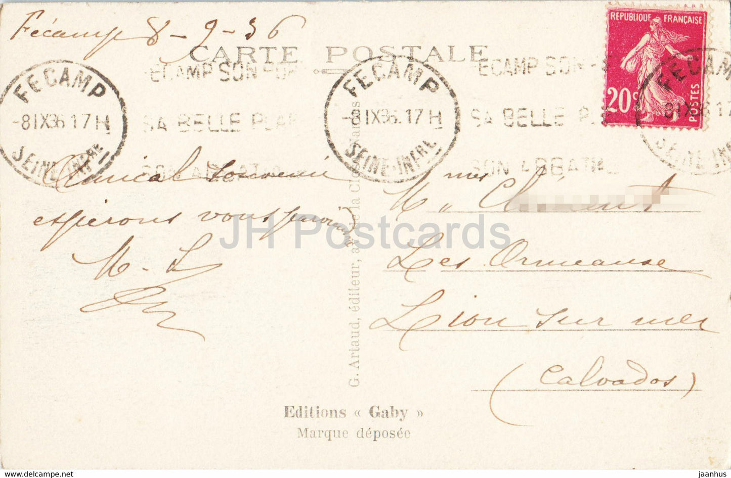 Fecamp - Les Falaises - 39 - alte Postkarte - 1936 - Frankreich - gebraucht