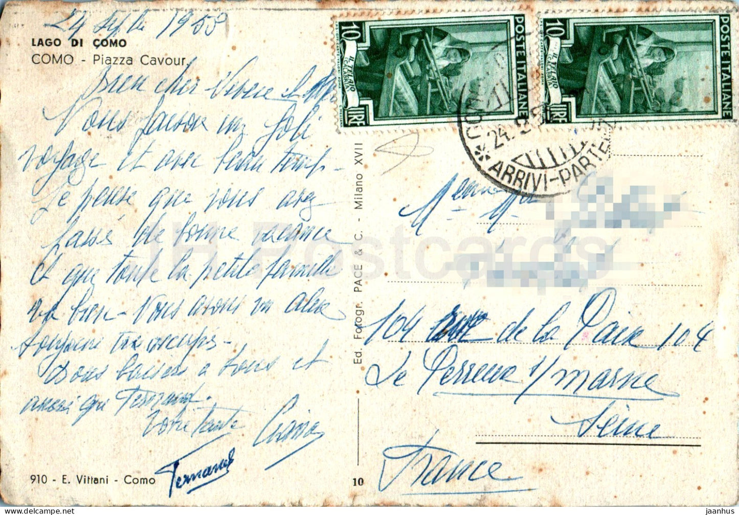 Lago di Como - Como - Piazza Cavour - 910 - old postcard - 1953 - Italy - used