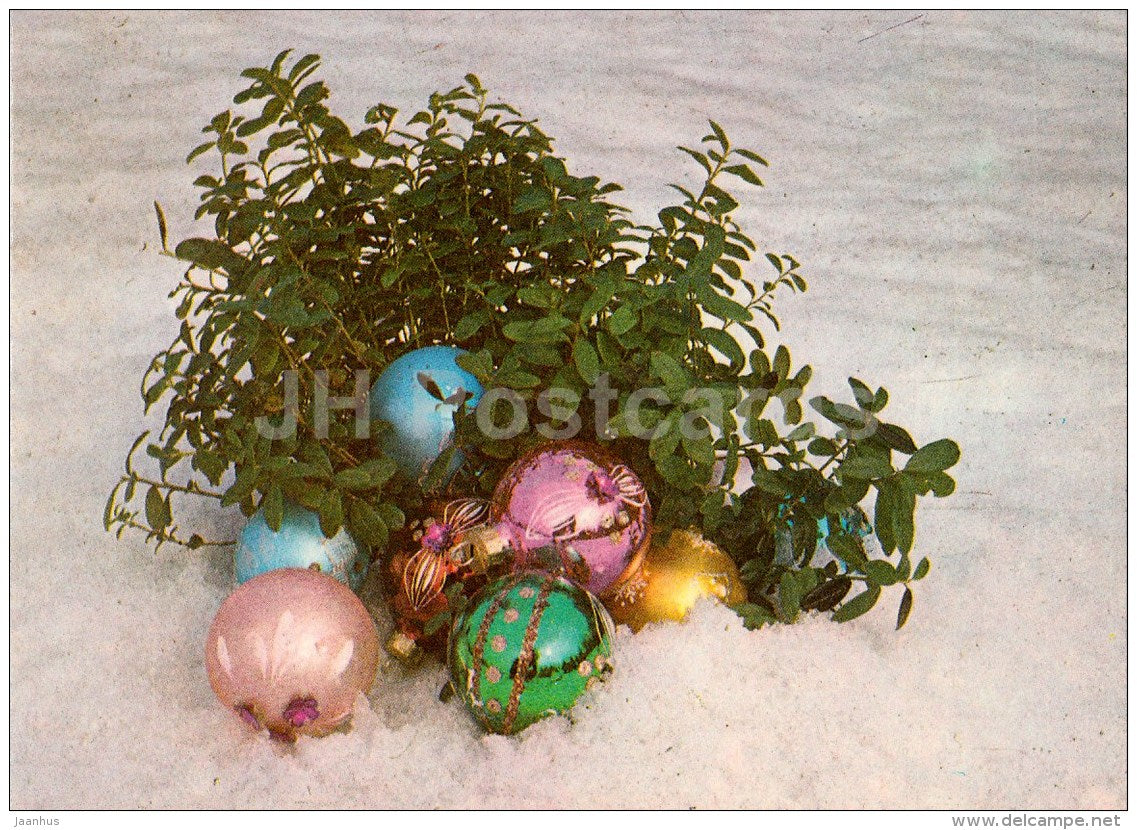 New Year Greeting card - 1 - decorations snow - 1986 - Estonia USSR - used - JH Postcards