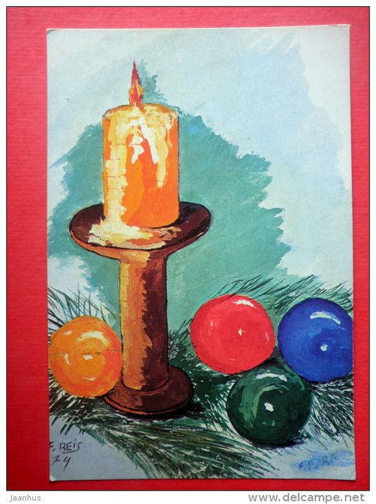 Christmas Greeting Card by F. Reis - candles - decorations - 7916 - Finland - circulated in Finland 1981 - JH Postcards