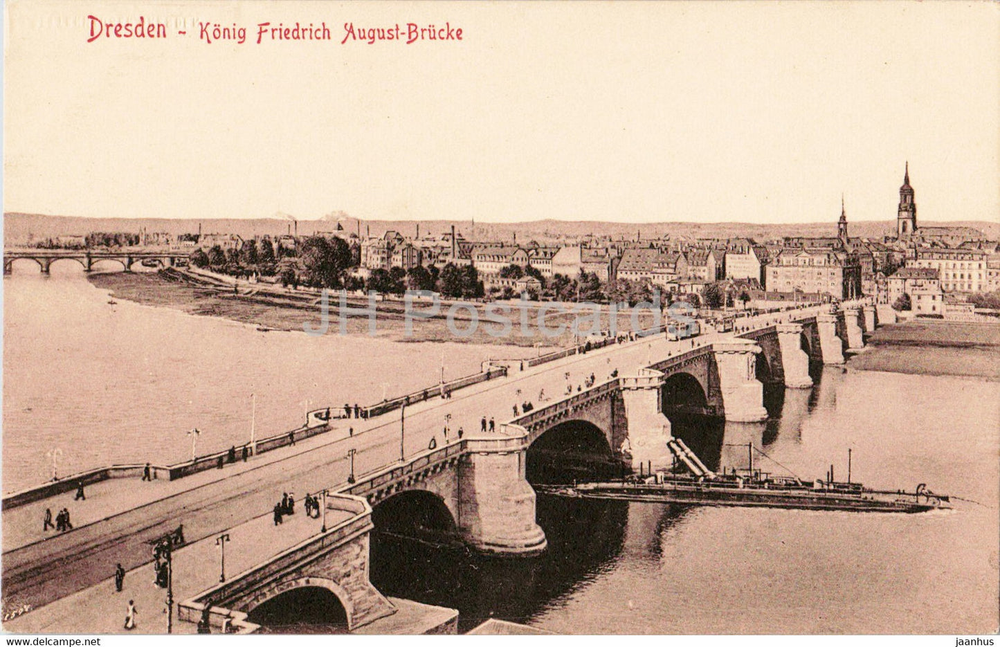 Dresden - Konig Friedrich August Brucke - bridge - 3000 - old postcard - Germany - unused - JH Postcards