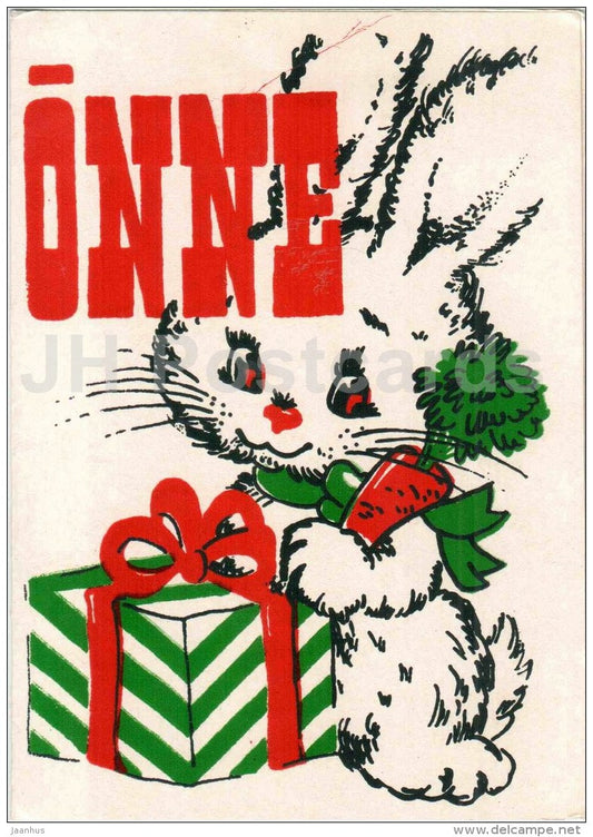 Birthday Greeting Card - Hare - Rabbit - gift - 1988 - Estonia USSR - used - JH Postcards
