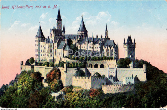 Burg Hohenzollern 855 m - castle - feldpost - military mail - old postcard - 1914 - Germany - used - JH Postcards