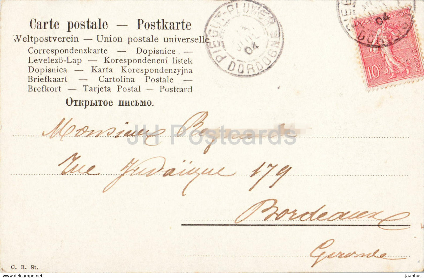Frau - 6377 - alte Postkarte - 1904 - Frankreich - gebraucht